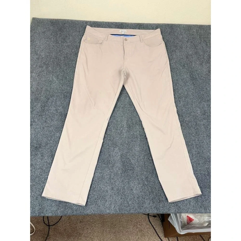 Peter Millar EB66 Pants Mens Khaki Flat Front Straight Leg Polyester 40X32